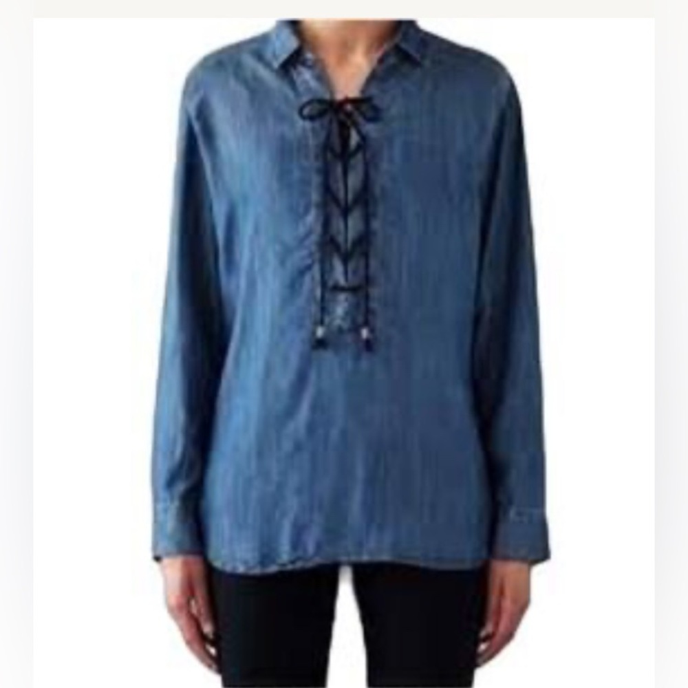 RAILS dark wash Raquel chambray lace up front blouse